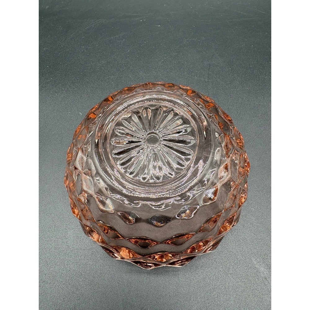 Pink Glass Diamond Quilted Vintage Lidded Candy Dish Compote ~5" Excellent - Picture 10 of 11